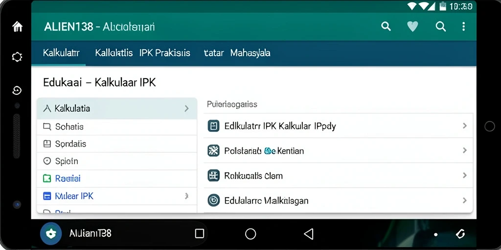 Screenshot ALIEN138 menampilkan antarmuka Kalkulator IPK yang sederhana dan efektif.